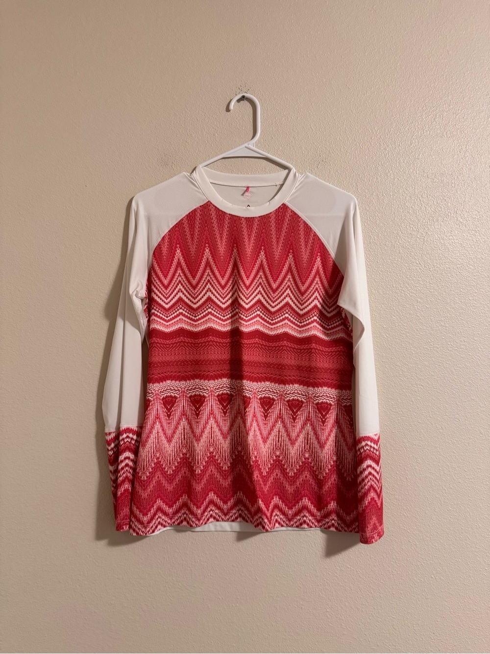 Prana White and Red Chevron-Pattern long sleeve